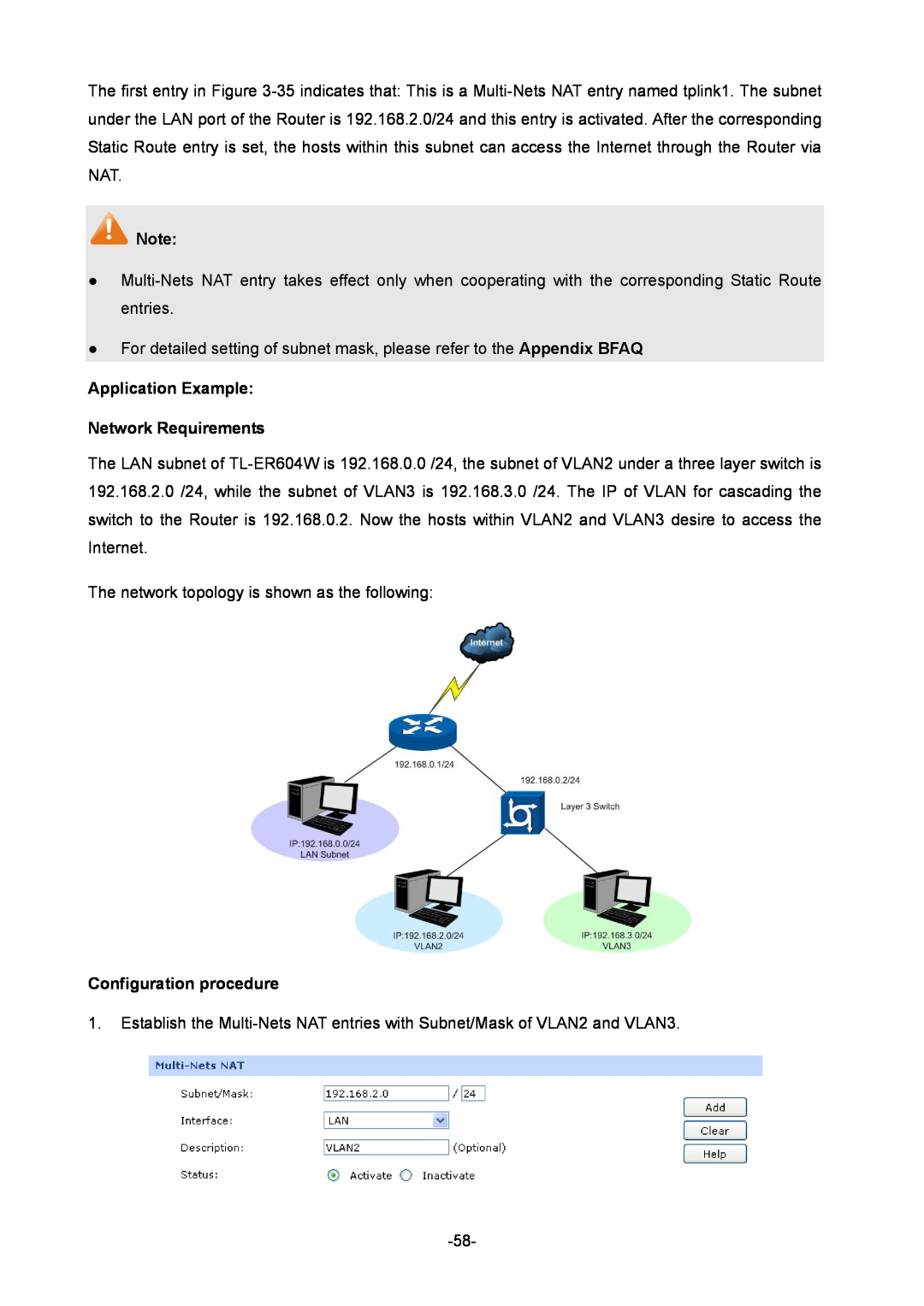 TP-Link TL-ER604W manual Application Example Network Requirements, Configuration procedure 