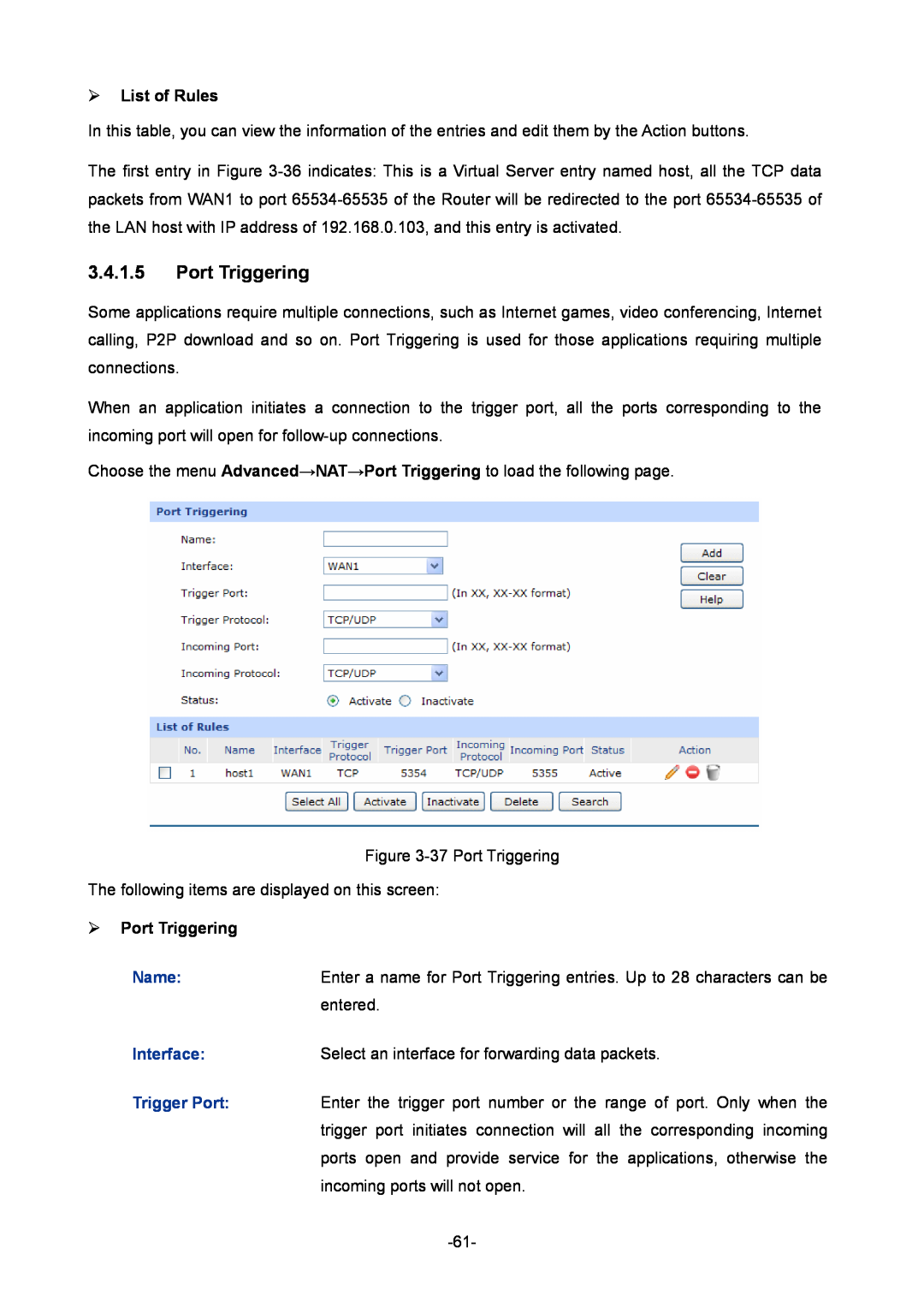 TP-Link TL-ER604W manual  Port Triggering,  List of Rules 