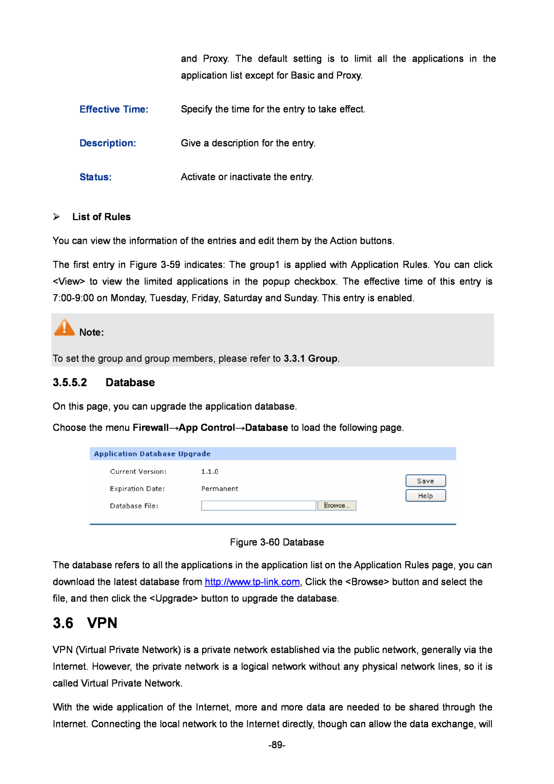 TP-Link TL-ER604W manual 3.6 VPN, Database,  List of Rules 