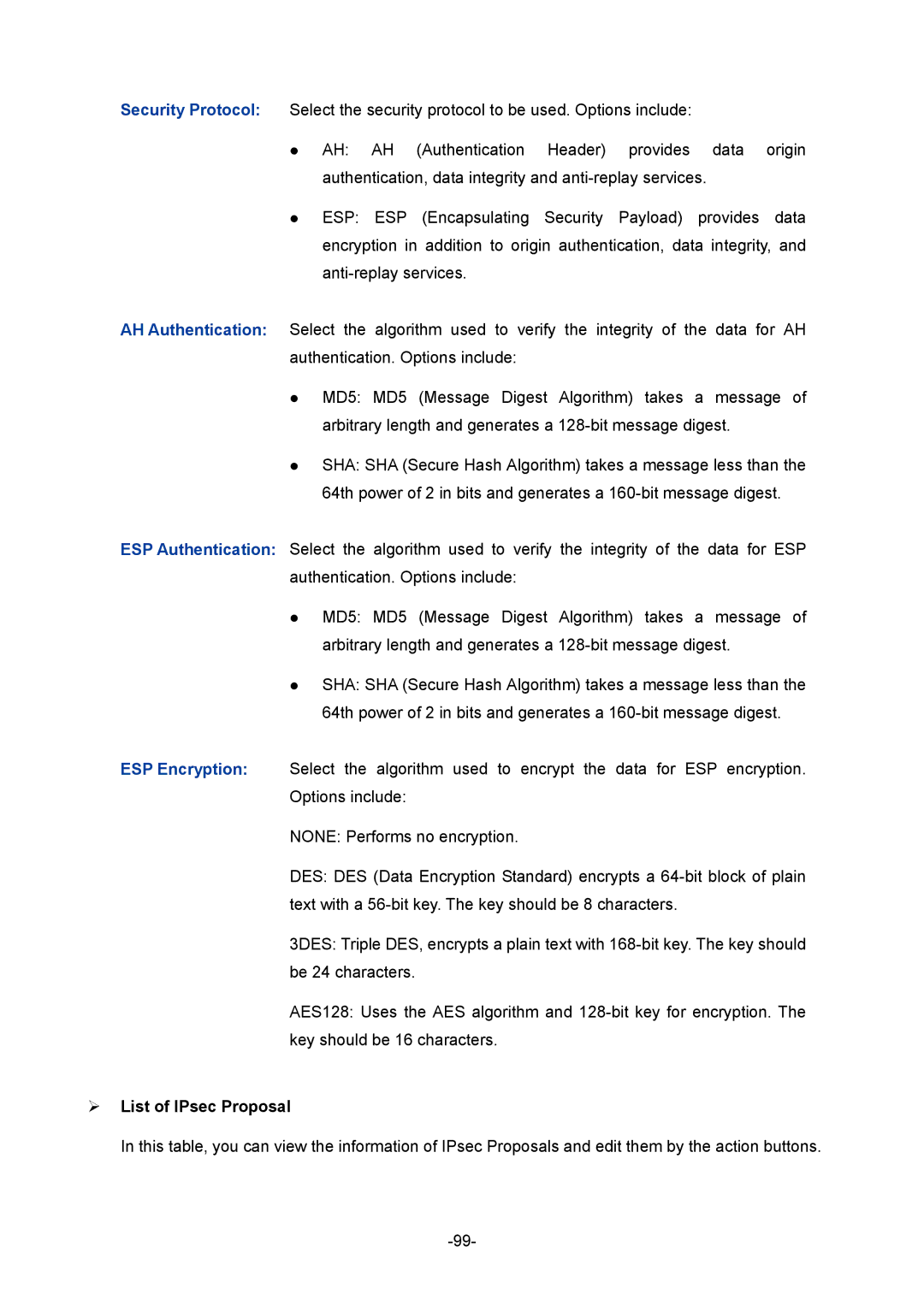 TP-Link TL-ER604W manual  List of IPsec Proposal 