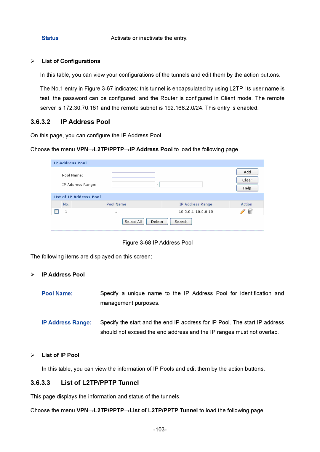 TP-Link TL-ER604W manual List of L2TP/PPTP Tunnel,  List of Configurations,  IP Address Pool,  List of IP Pool 