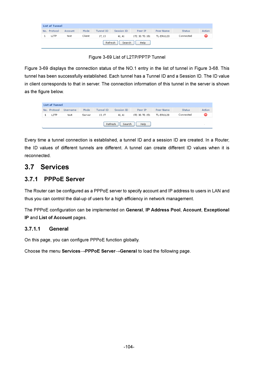 TP-Link TL-ER604W manual Services, PPPoE Server, General 