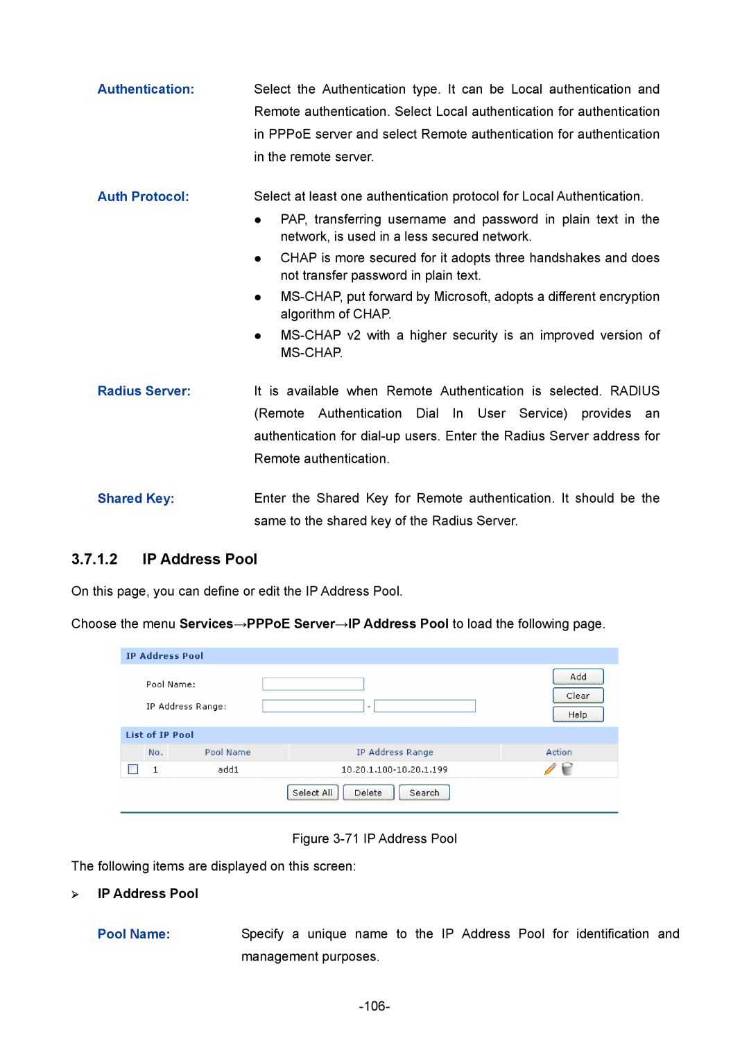 TP-Link TL-ER604W manual IP Address Pool 