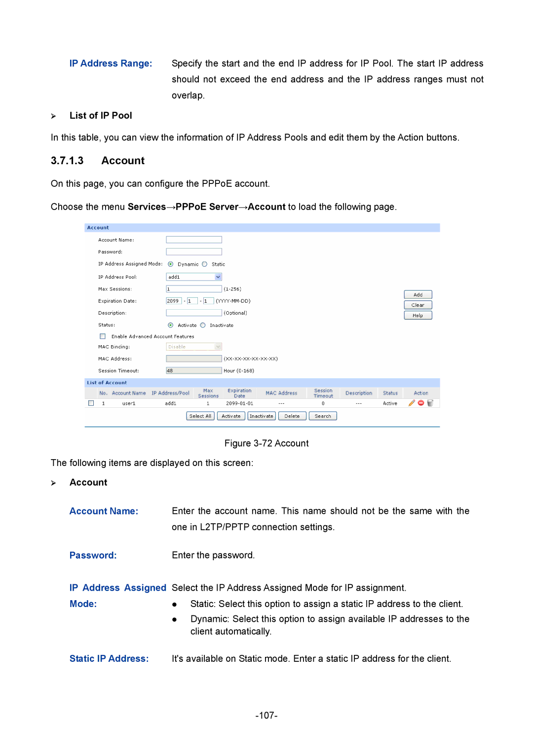 TP-Link TL-ER604W manual  Account, IP Address Assigned, Static IP Address 