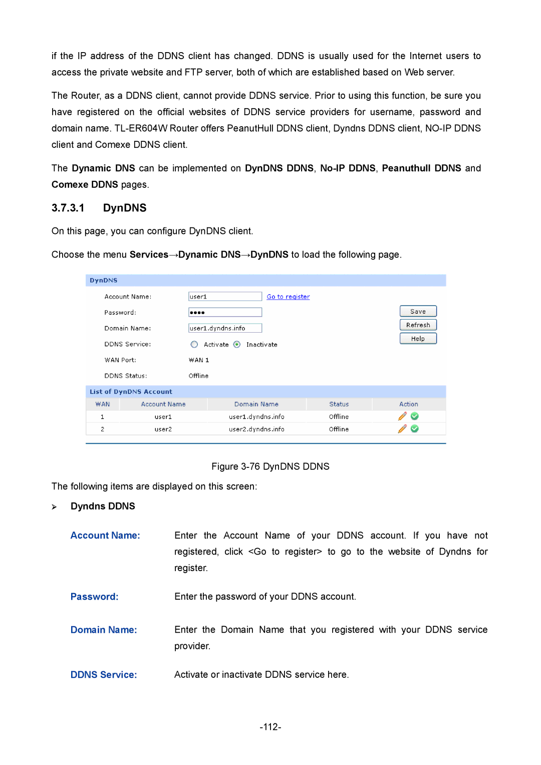 TP-Link TL-ER604W manual DynDNS,  Dyndns Ddns 