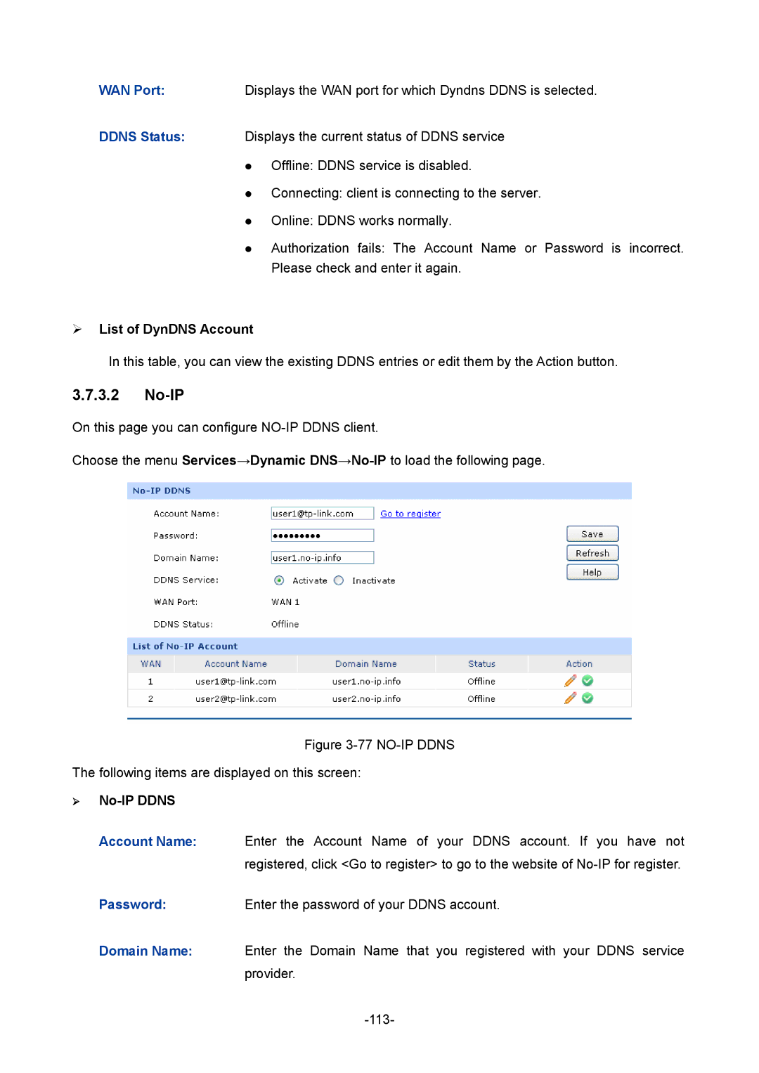 TP-Link TL-ER604W manual  List of DynDNS Account,  No-IP Ddns 