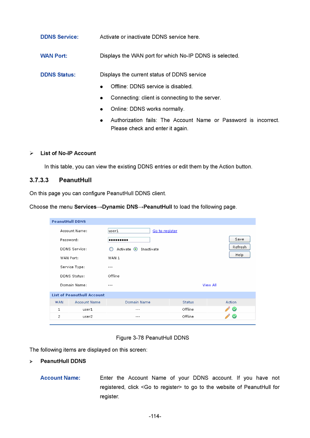 TP-Link TL-ER604W manual  List of No-IP Account,  PeanutHull Ddns 