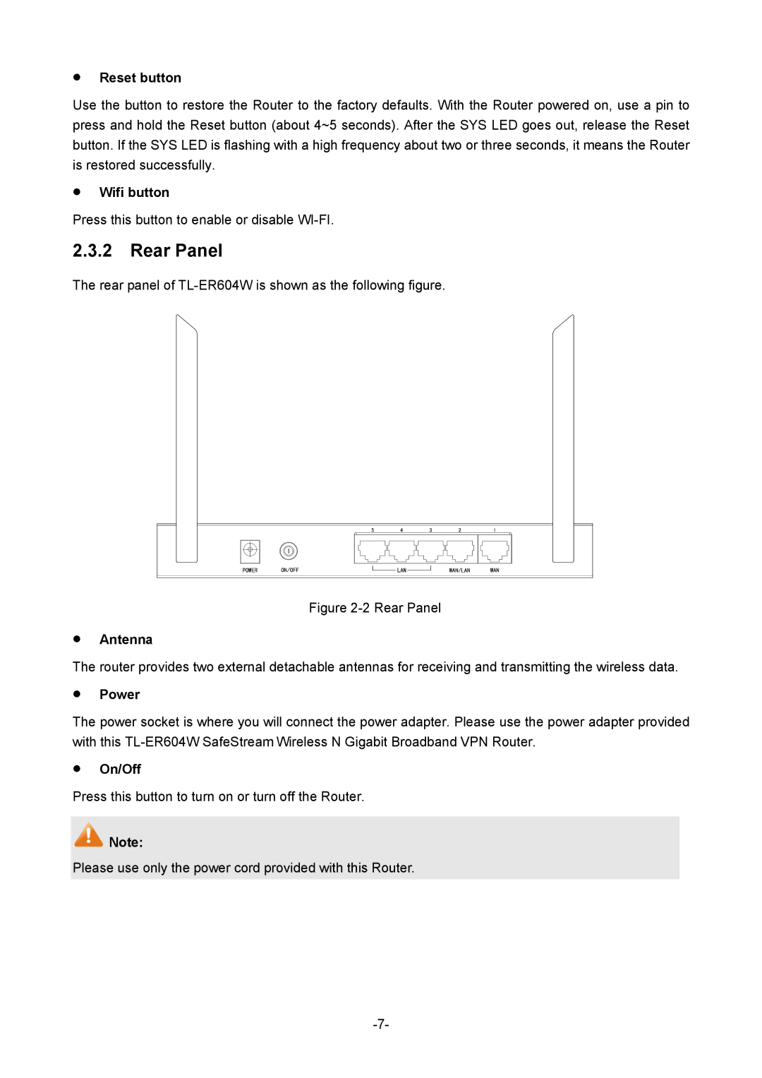 TP-Link TL-ER604W manual Rear Panel 