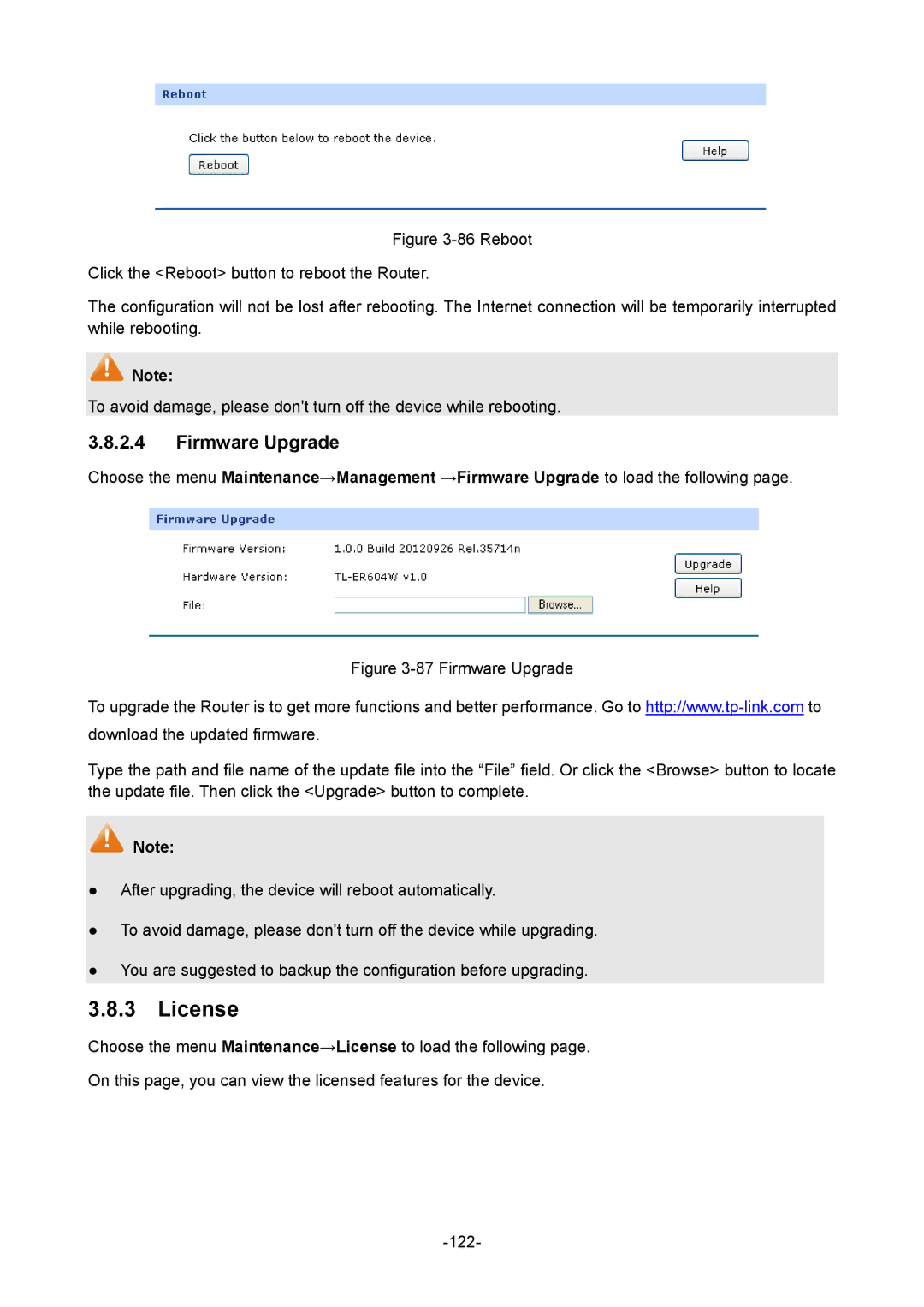 TP-Link TL-ER604W manual License, Firmware Upgrade 