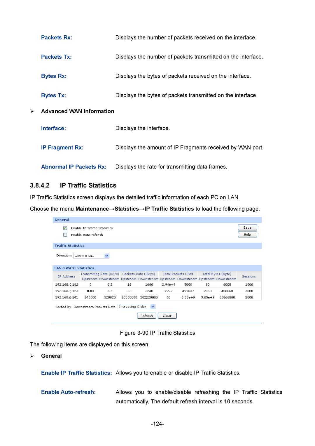 TP-Link TL-ER604W manual IP Traffic Statistics,  Advanced WAN Information 