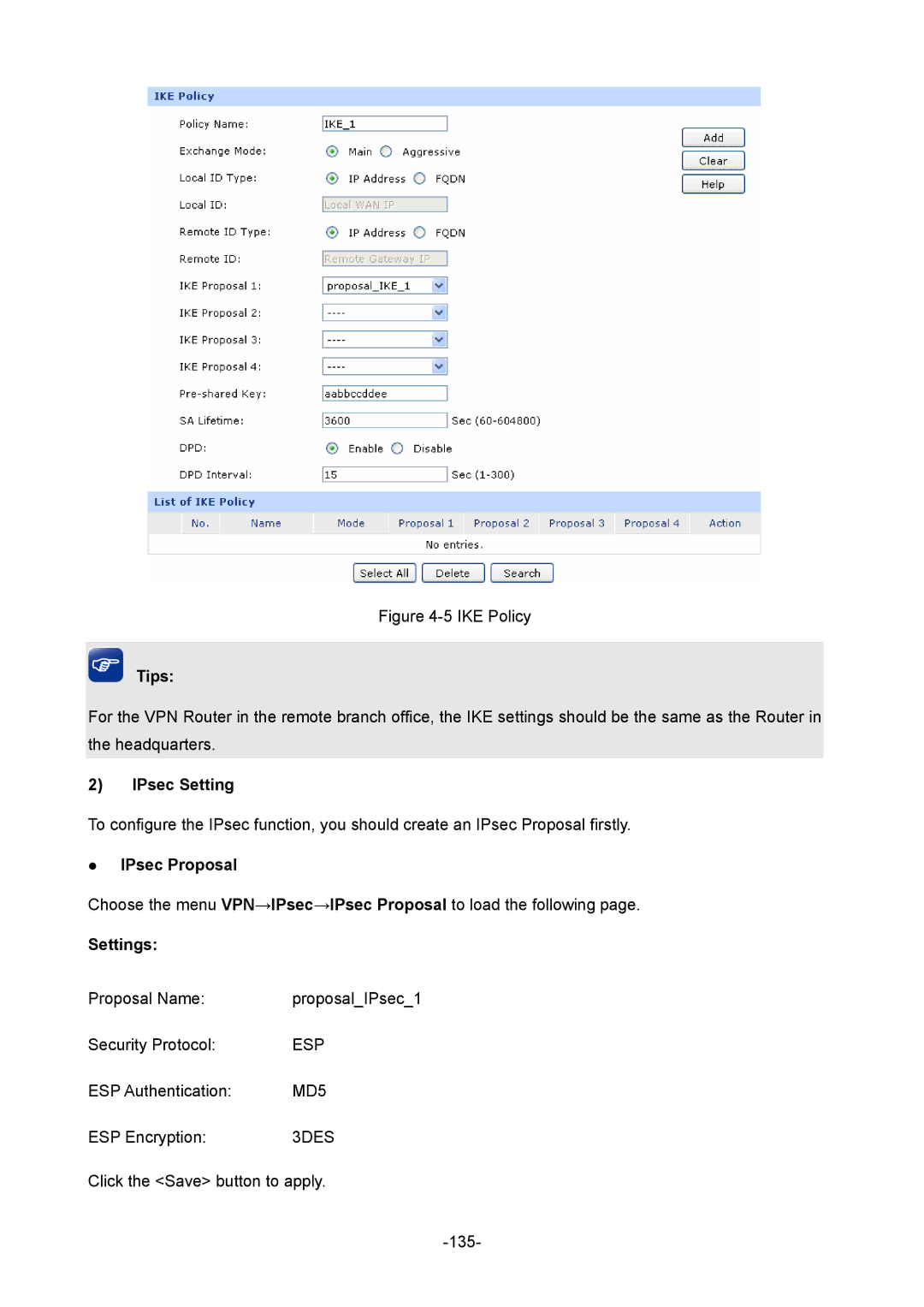 TP-Link TL-ER604W manual IPsec Setting,  IPsec Proposal 