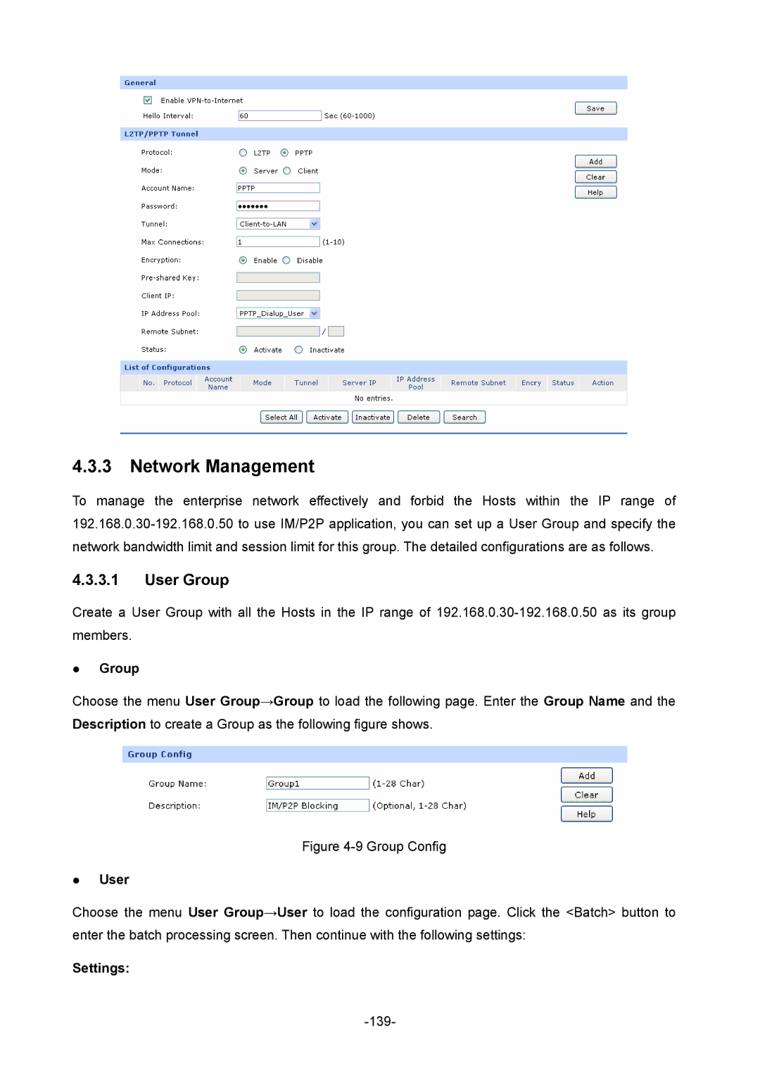 TP-Link TL-ER604W manual Network Management, User Group,  Group,  User 