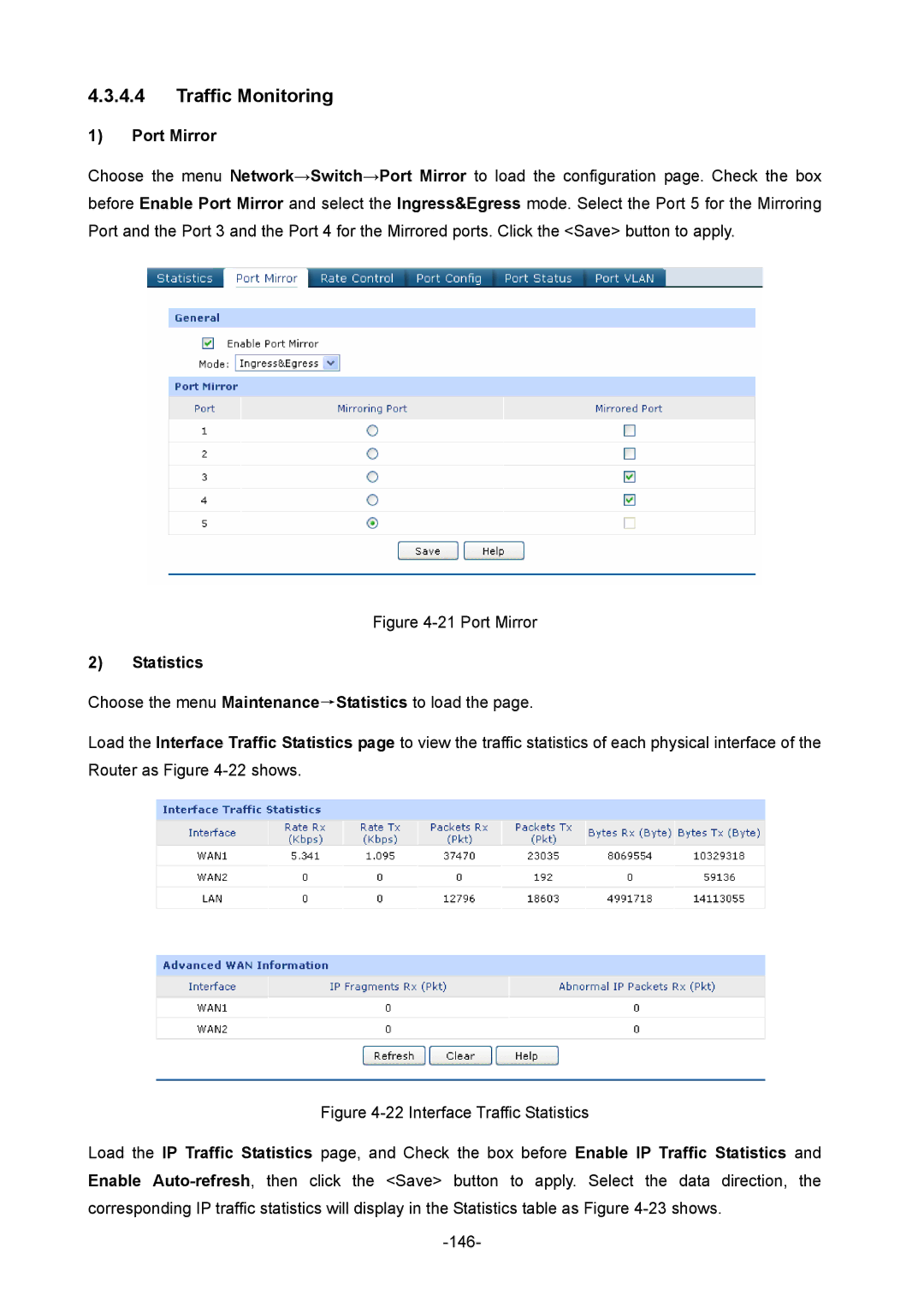 TP-Link TL-ER604W manual Traffic Monitoring, Statistics 