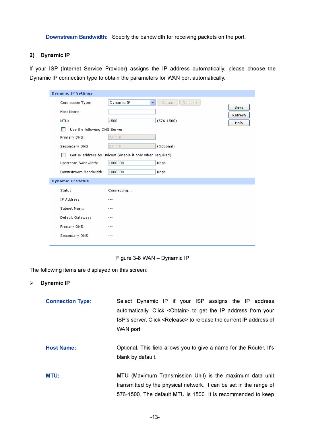 TP-Link TL-ER604W manual  Dynamic IP, Connection Type, Host Name 