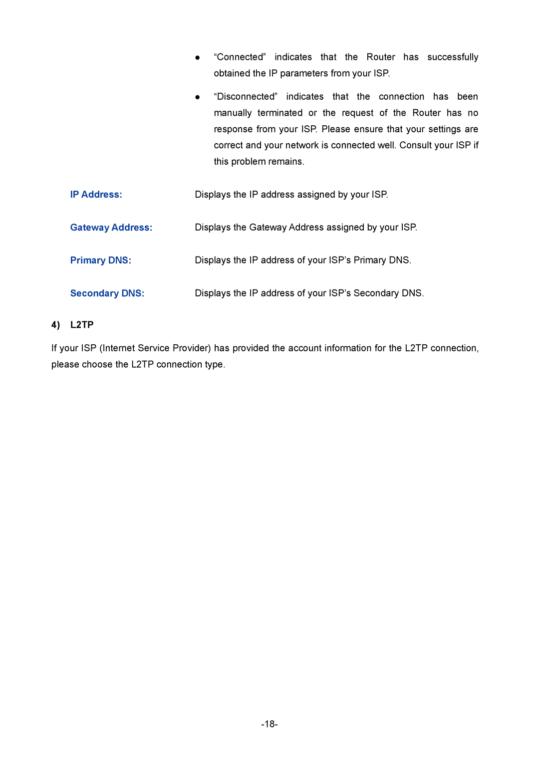 TP-Link TL-ER604W manual Gateway Address, L2TP 