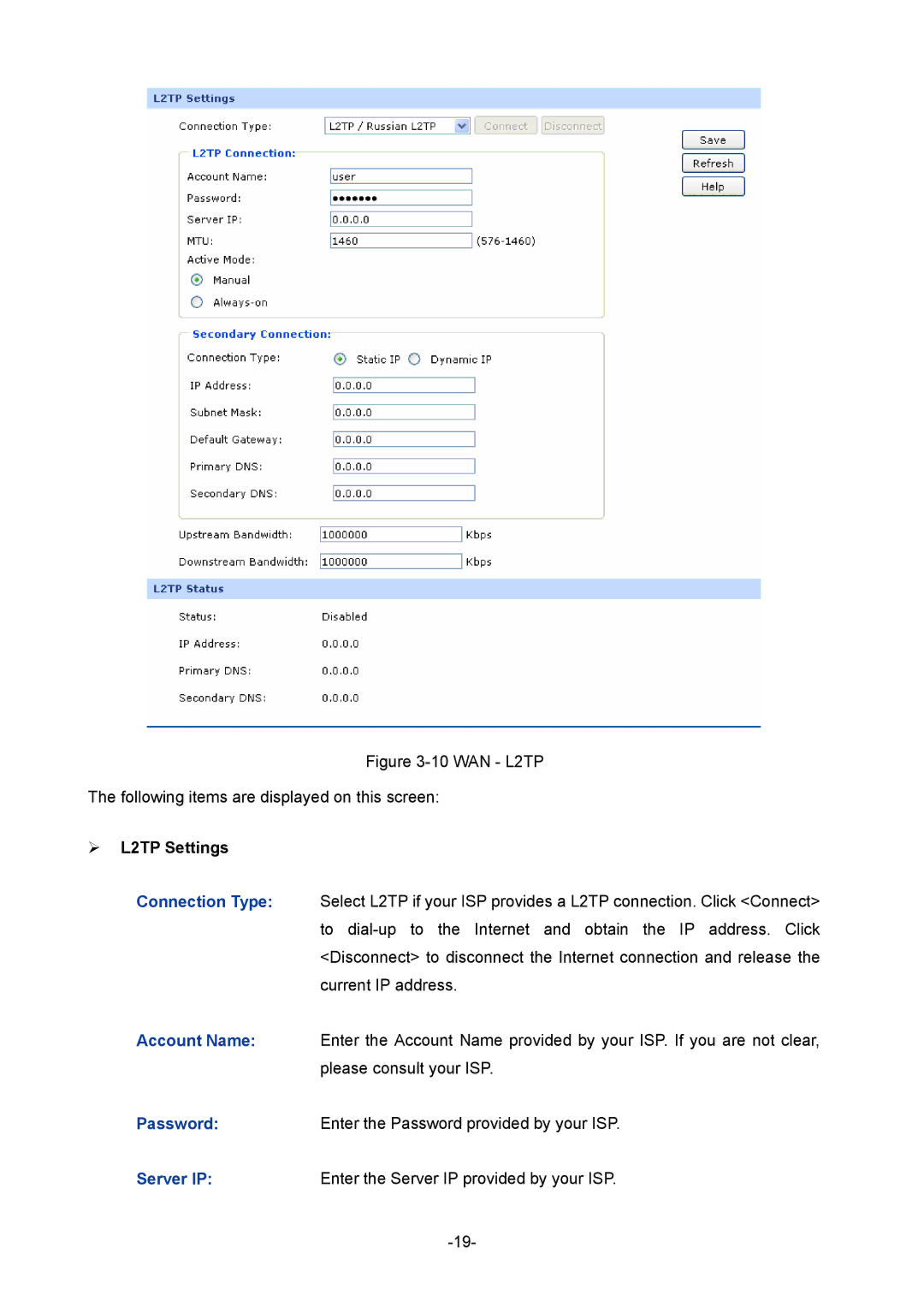 TP-Link TL-ER604W manual WAN L2TP Following items are displayed on this screen,  L2TP Settings 