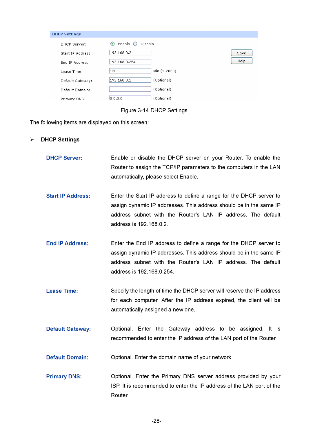 TP-Link TL-ER604W manual  Dhcp Settings 