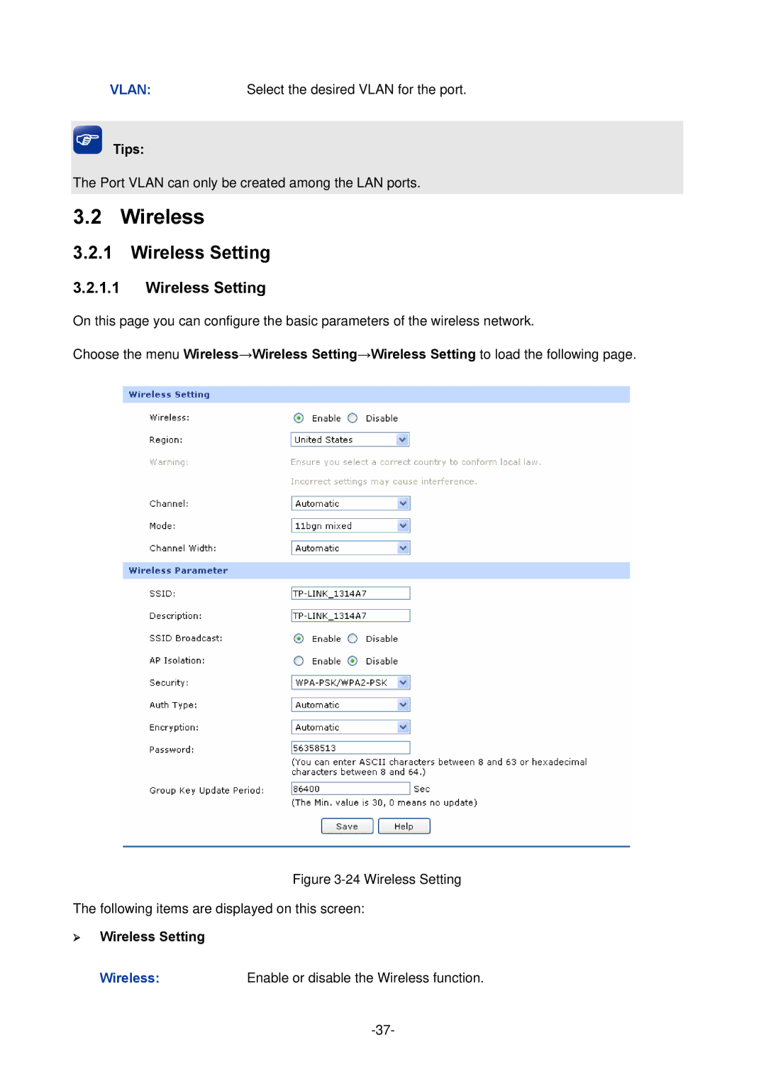 TP-Link TL-ER604W manual  Wireless Setting 