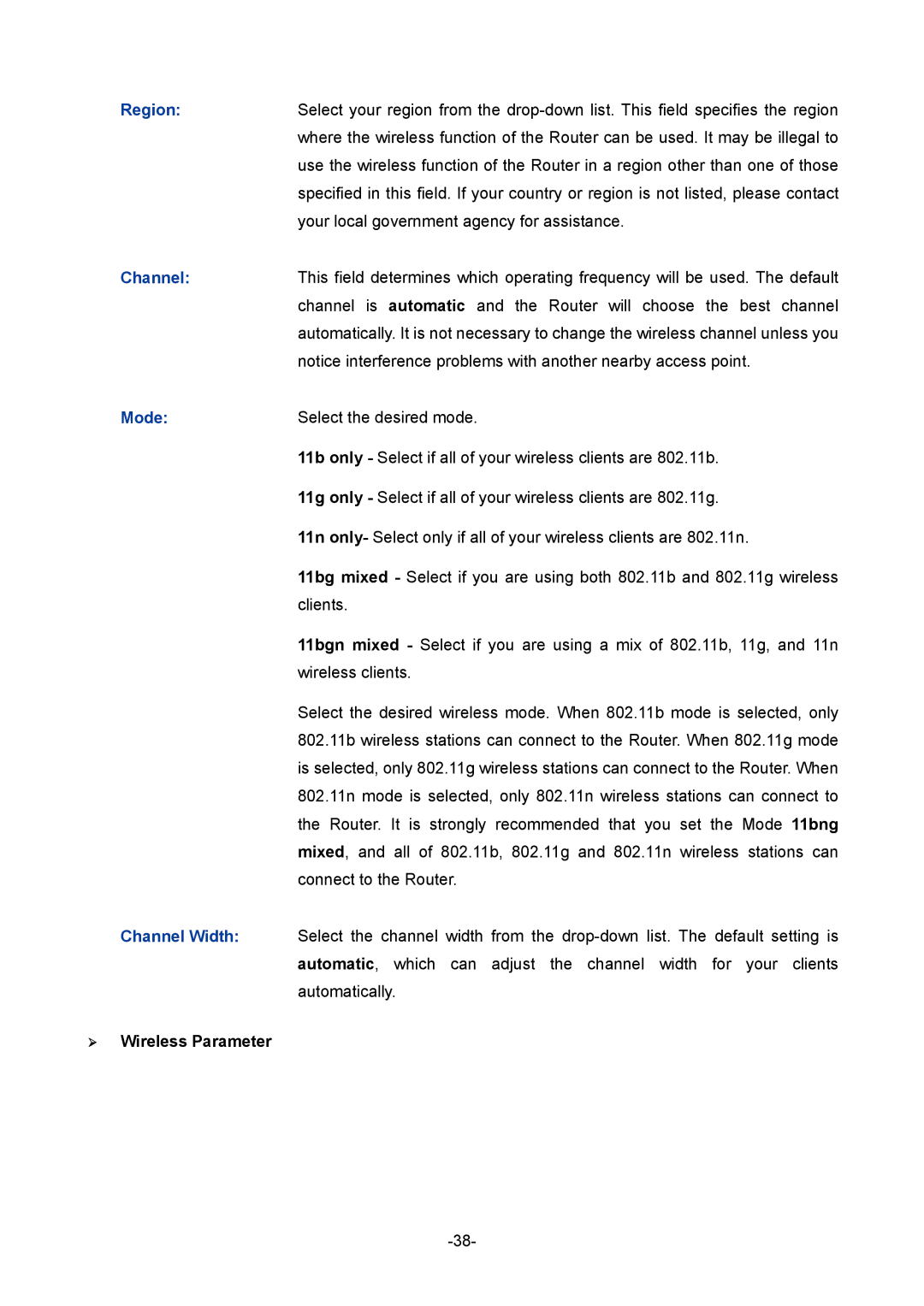 TP-Link TL-ER604W manual Mode,  Wireless Parameter 