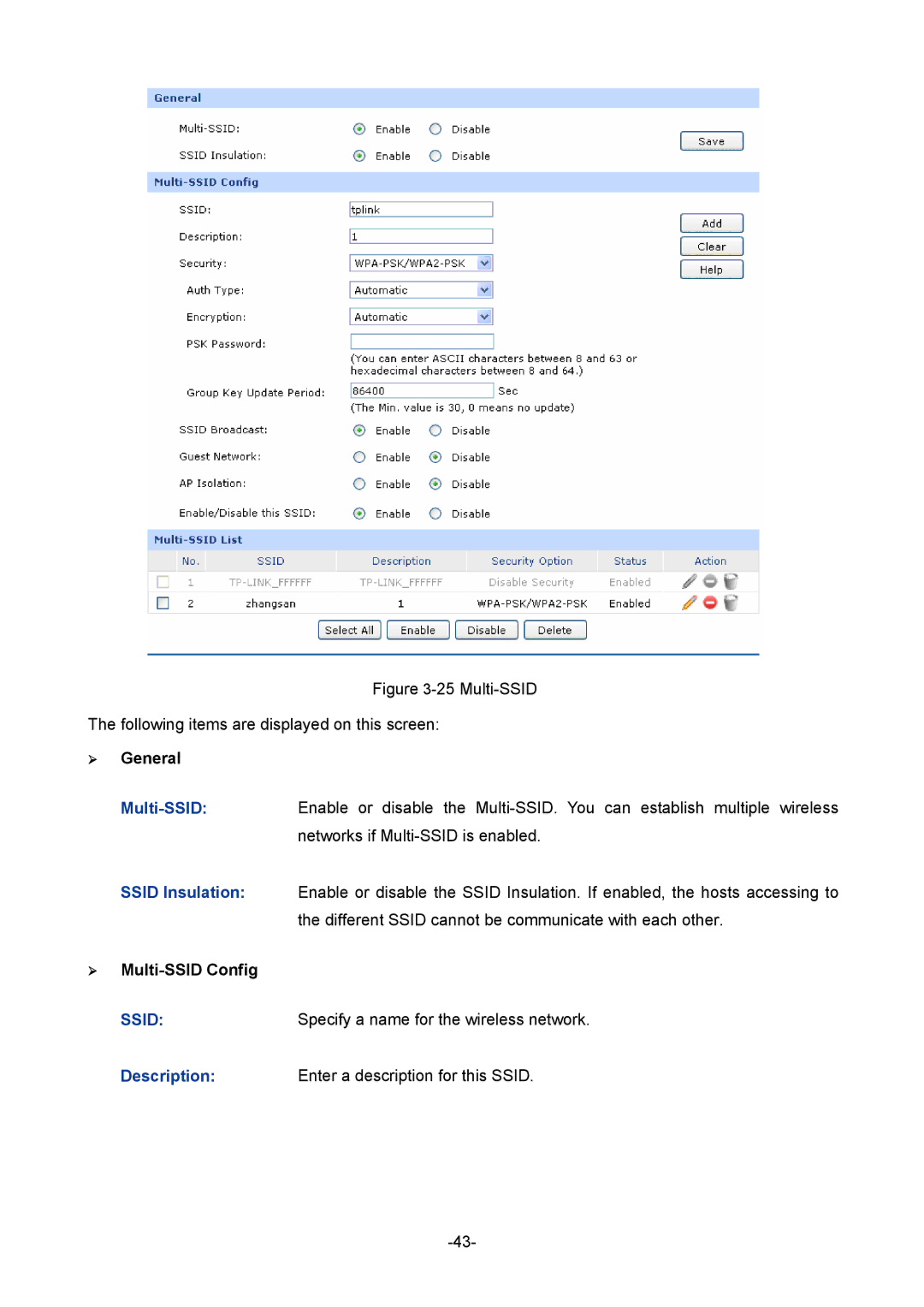 TP-Link TL-ER604W manual  General,  Multi-SSID Config 