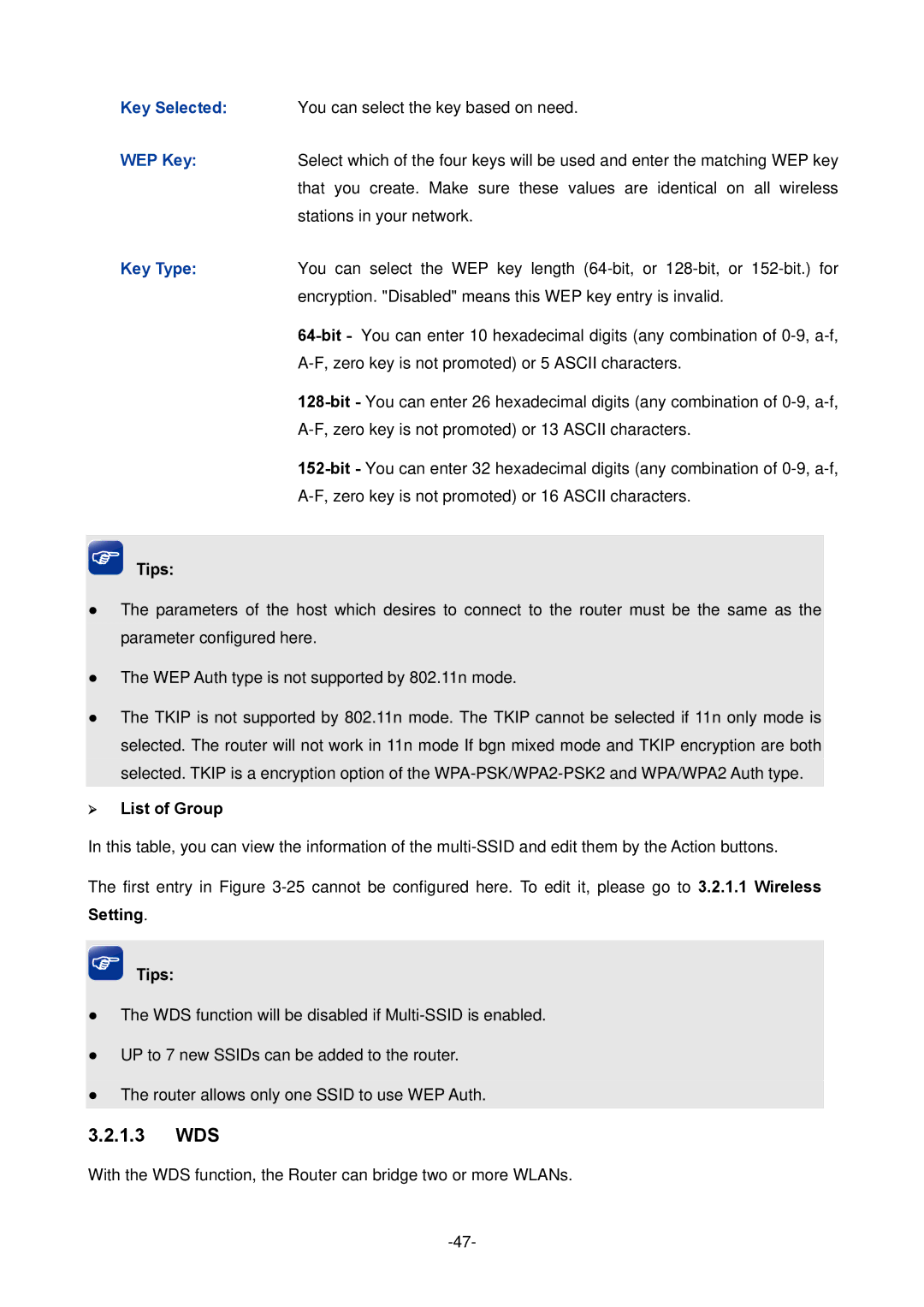 TP-Link TL-ER604W manual 1.3 WDS,  List of Group 