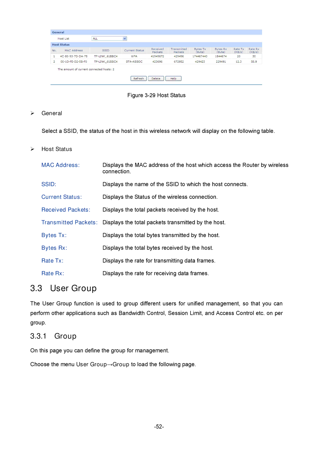 TP-Link TL-ER604W manual User Group,  Host Status 