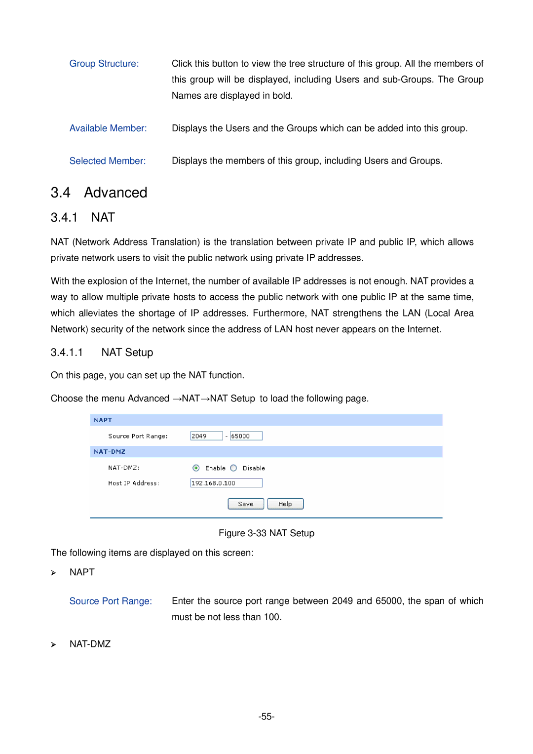 TP-Link TL-ER604W manual Advanced, 1 NAT, NAT Setup 