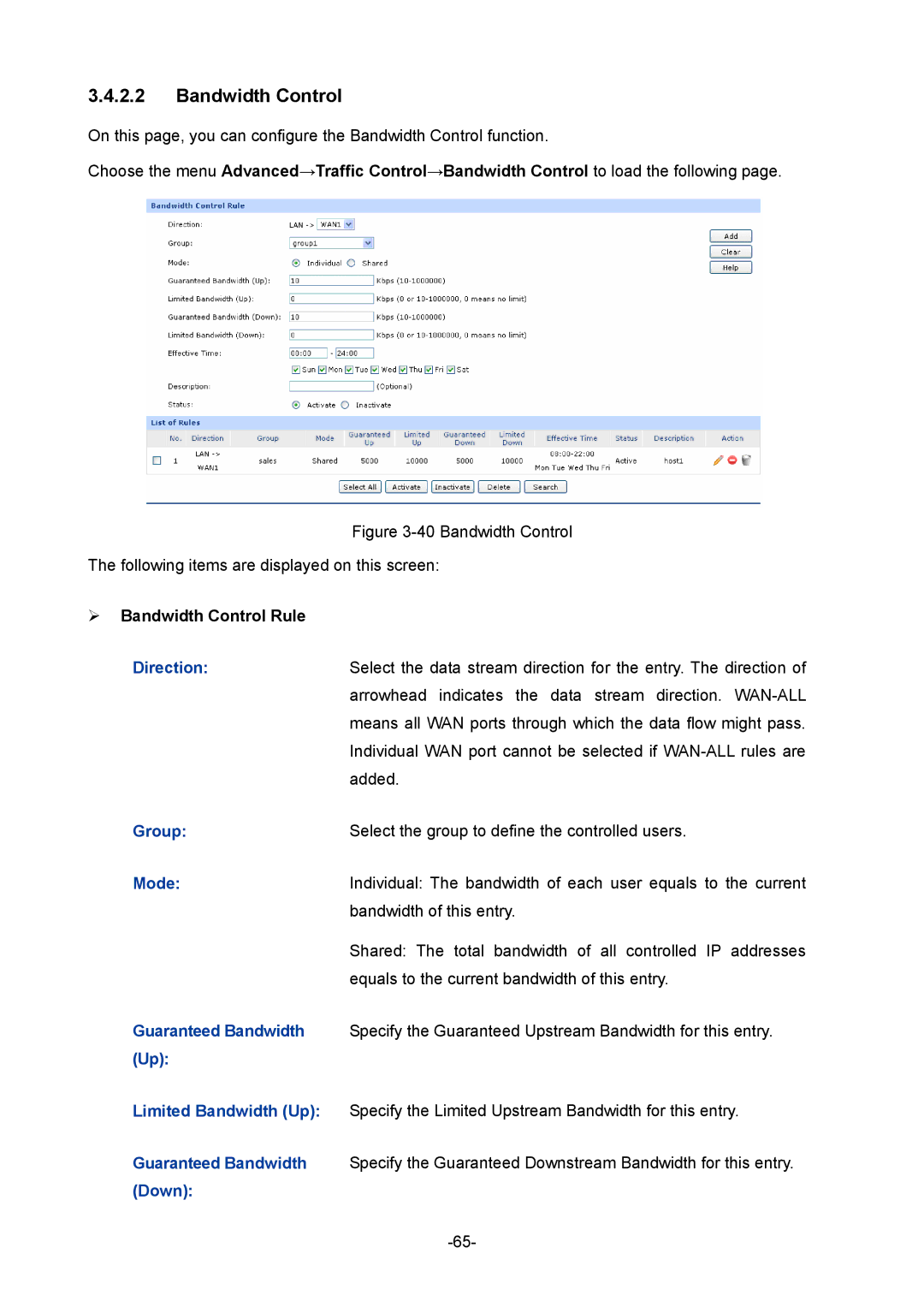 TP-Link TL-ER604W manual Bandwidth Control 