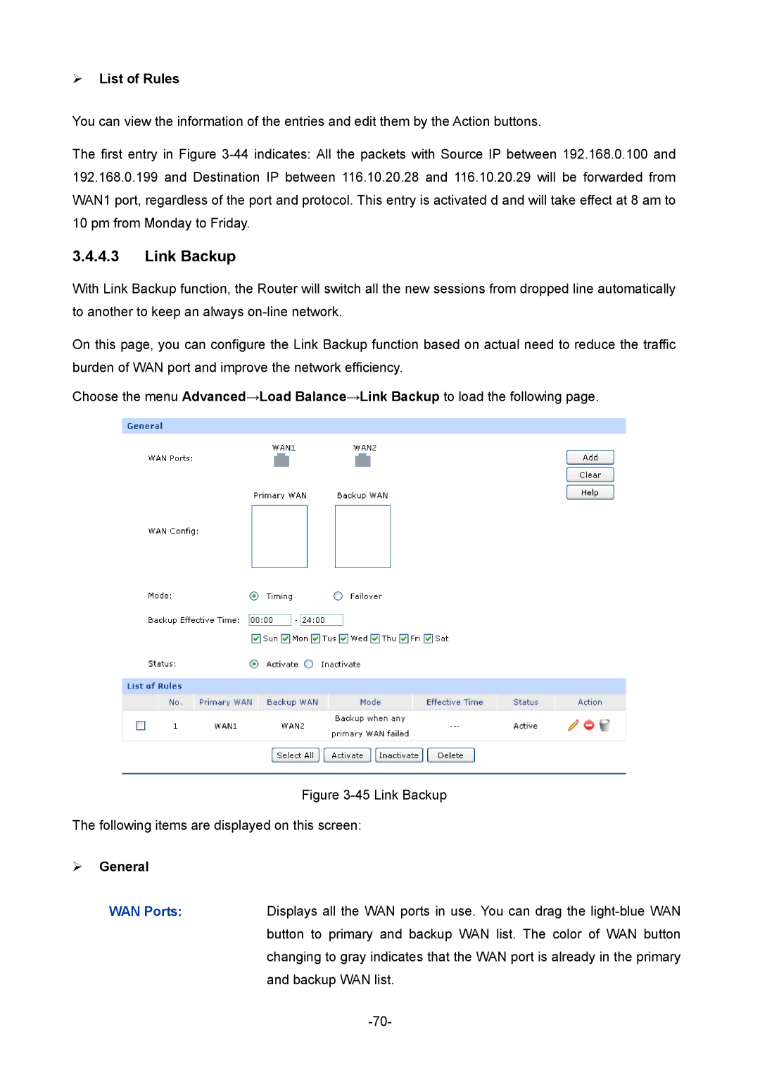 TP-Link TL-ER604W manual Link Backup Following items are displayed on this screen 