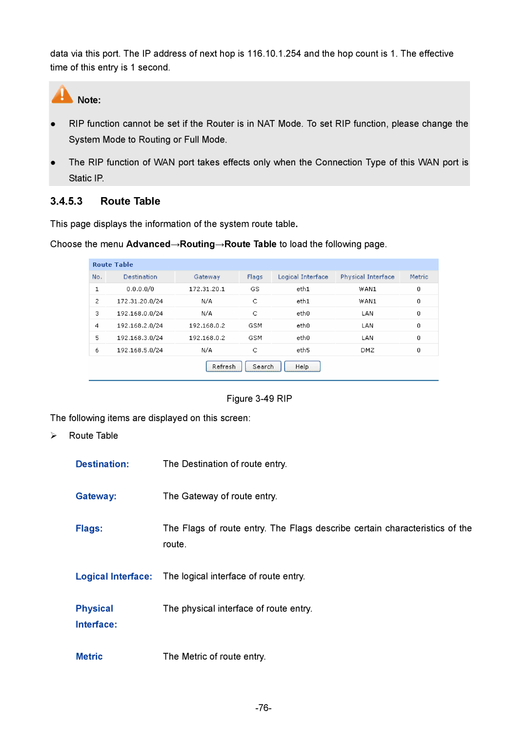 TP-Link TL-ER604W manual Route Table 