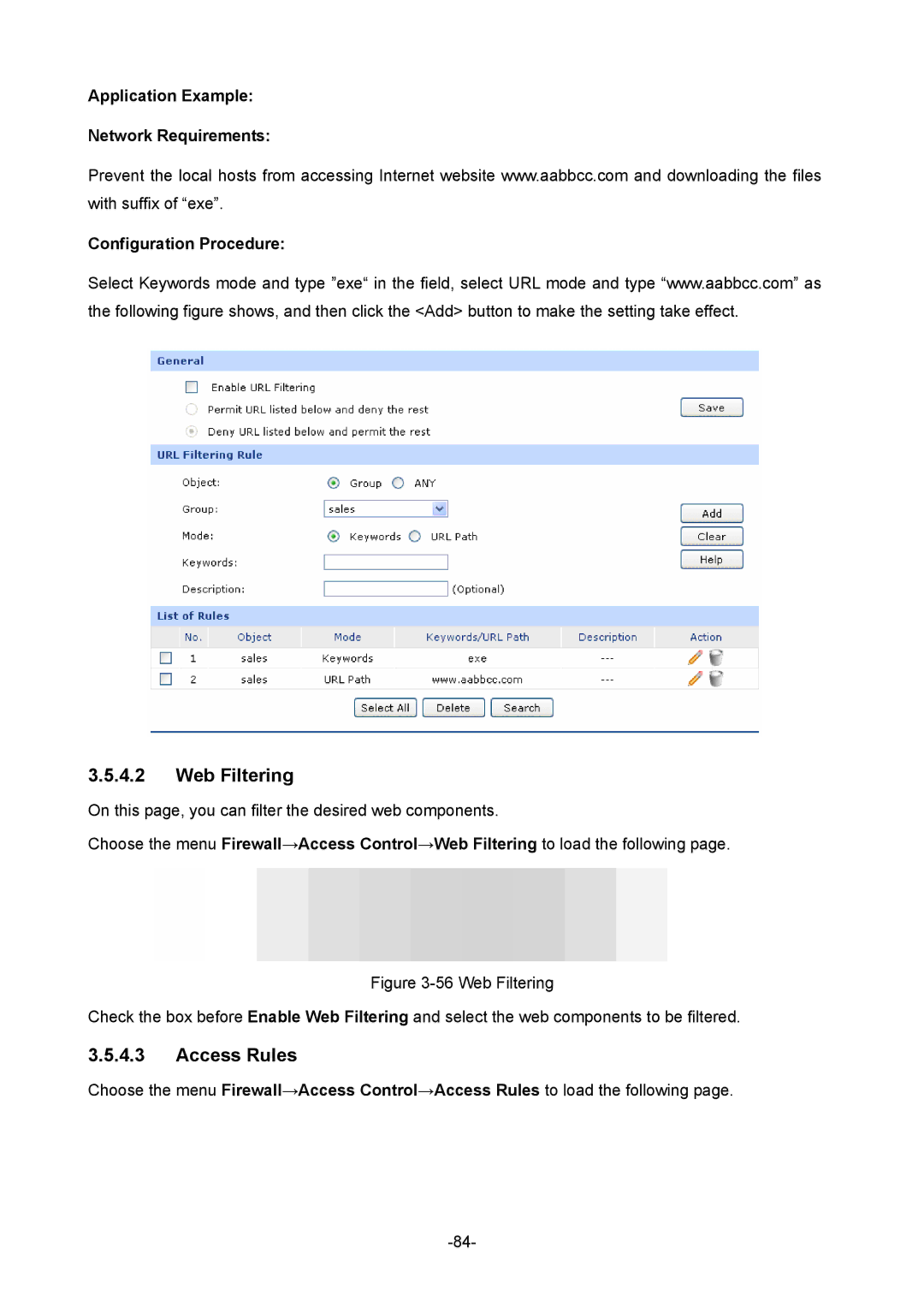 TP-Link TL-ER604W manual Web Filtering, Access Rules 