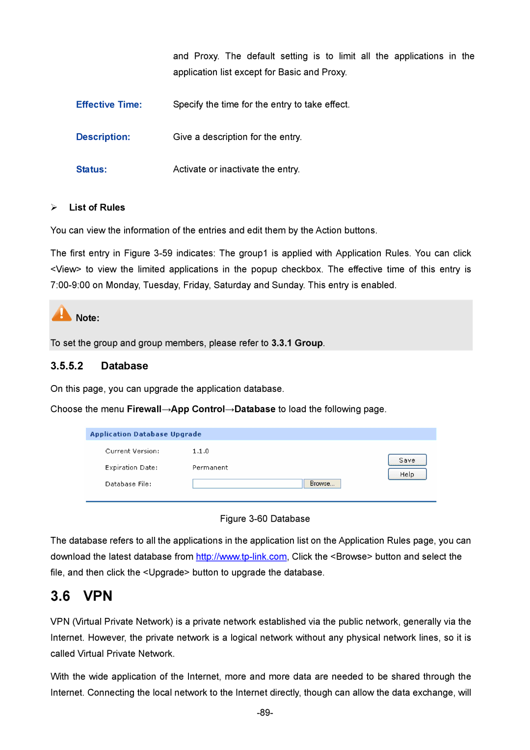 TP-Link TL-ER604W manual Vpn, Database 