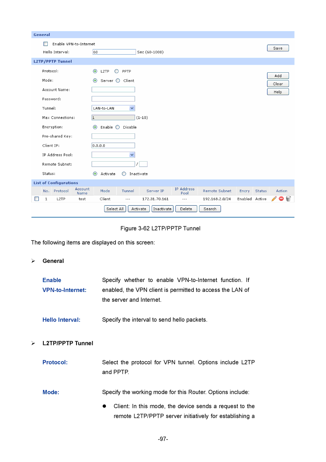 TP-Link TL-ER6120 manual VPN-to-Internet, Hello Interval, ¾ L2TP/PPTP Tunnel 