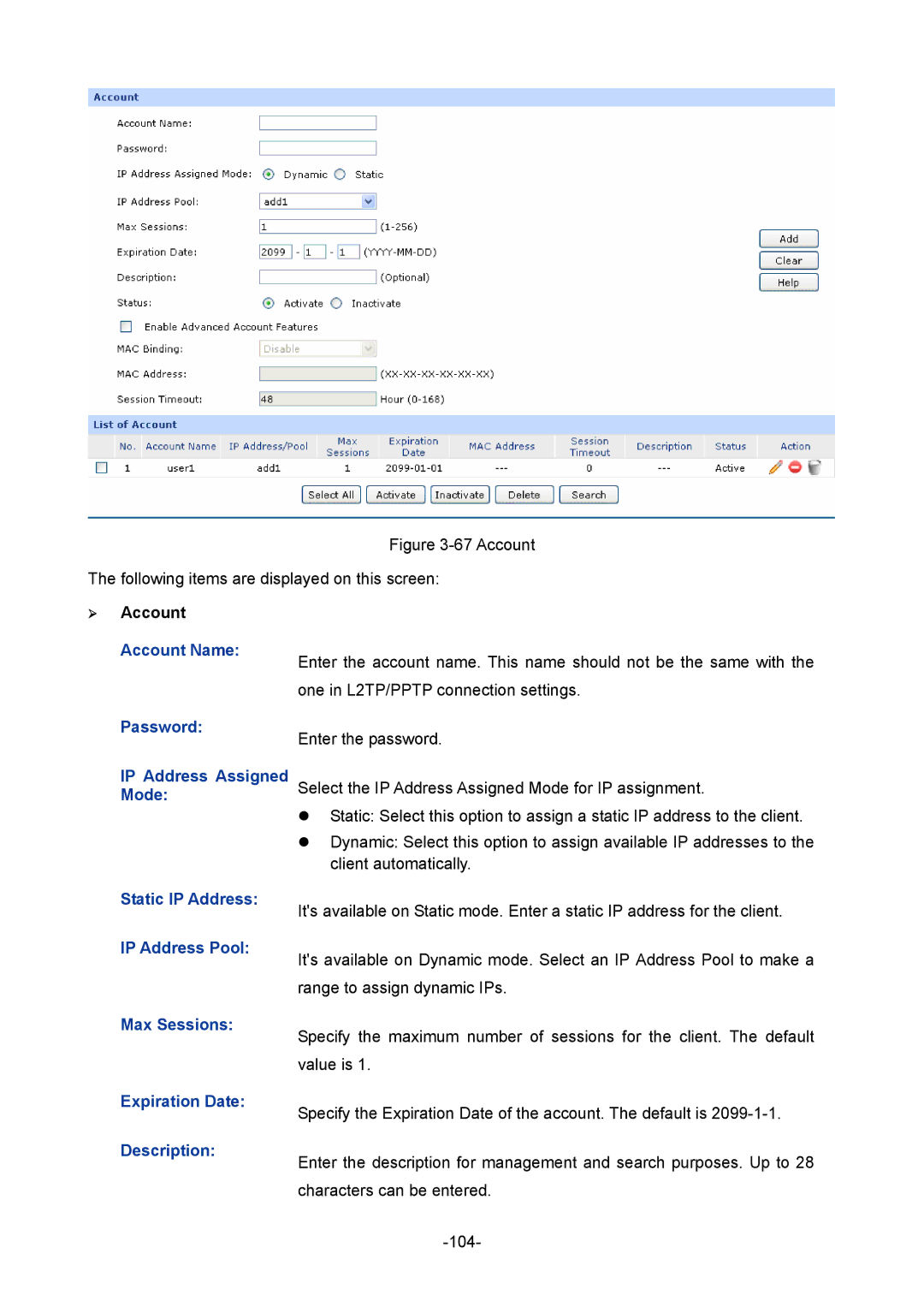 TP-Link TL-ER6120 manual ¾ Account, Expiration Date 