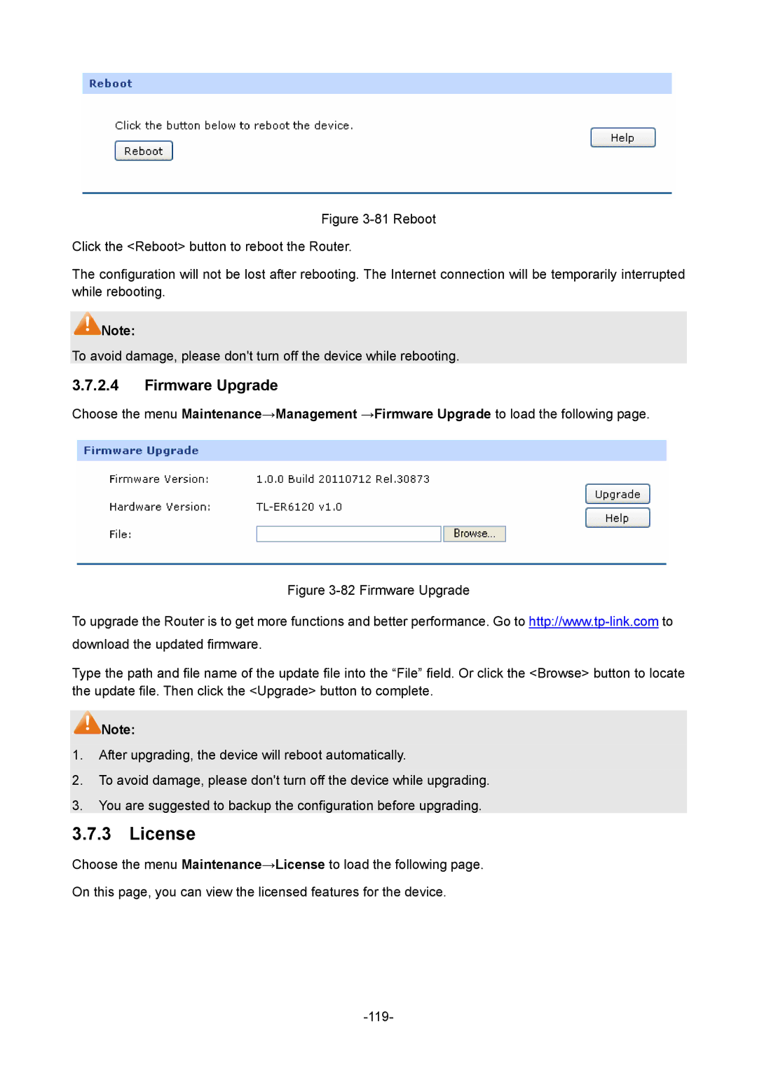 TP-Link TL-ER6120 manual License, Firmware Upgrade 