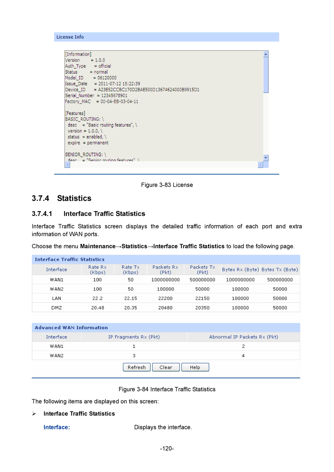 TP-Link TL-ER6120 manual ¾ Interface Traffic Statistics 