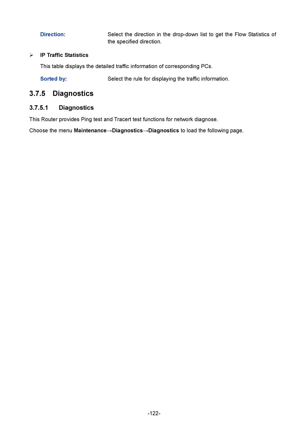 TP-Link TL-ER6120 manual Diagnostics, ¾ IP Traffic Statistics, Sorted by 