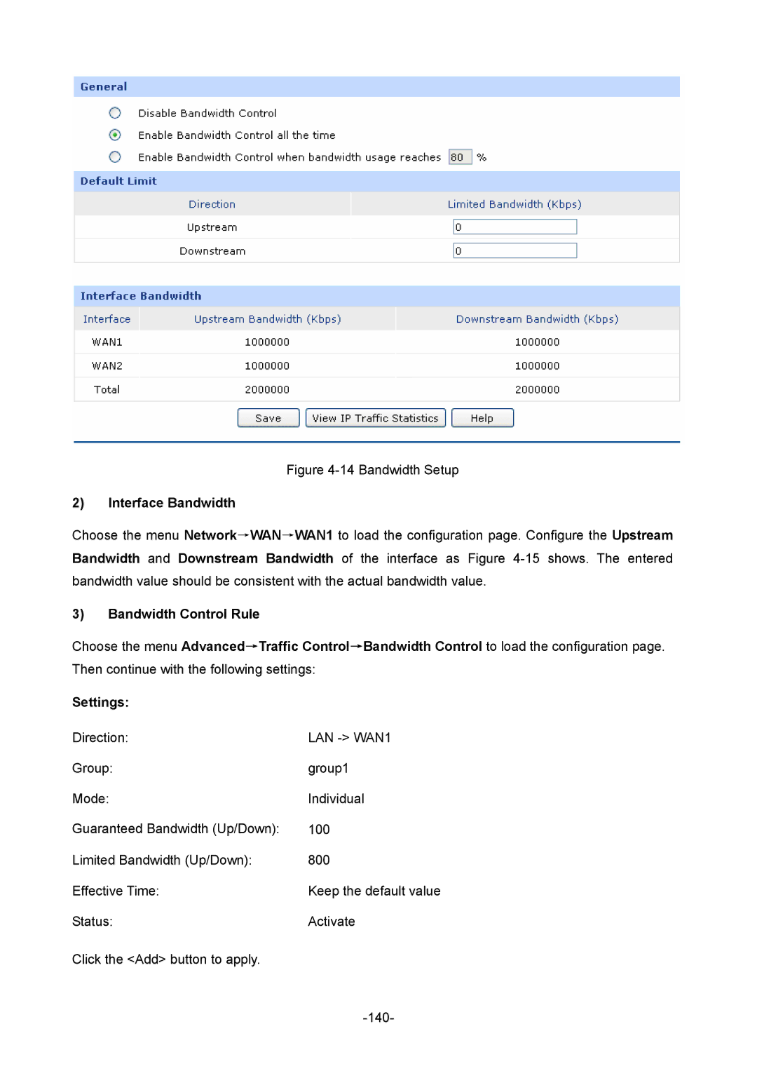 TP-Link TL-ER6120 manual Interface Bandwidth, Bandwidth Control Rule 