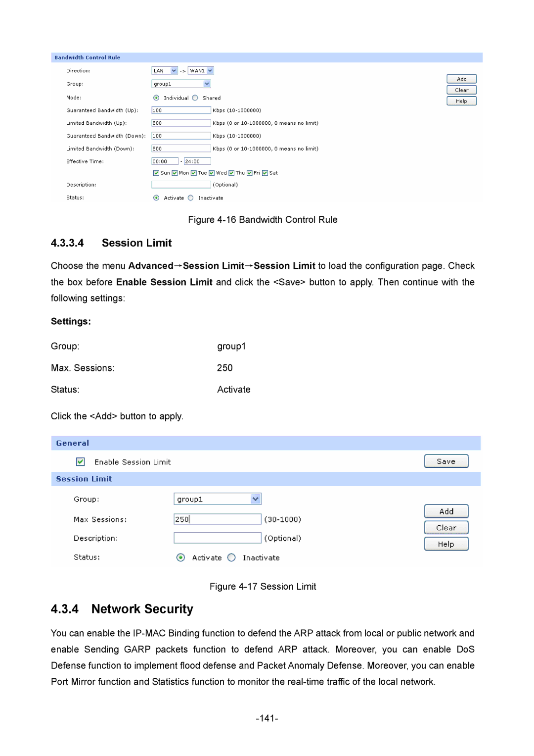 TP-Link TL-ER6120 manual Network Security, Bandwidth Control Rule 