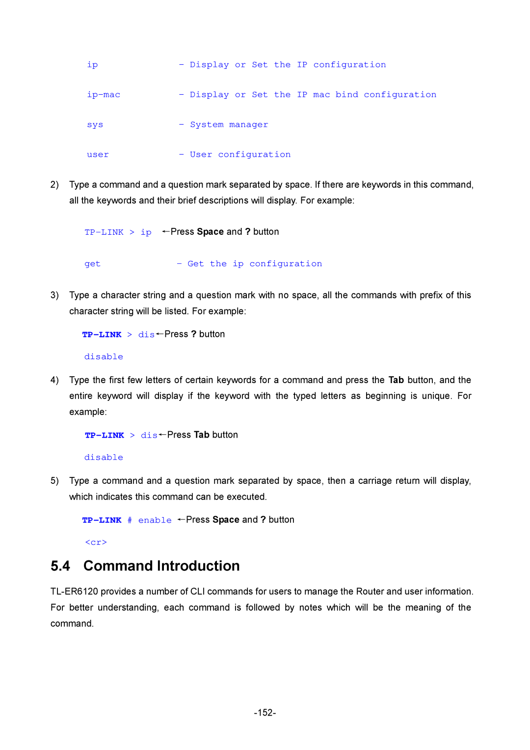 TP-Link TL-ER6120 manual Command Introduction, Get Get the ip configuration 