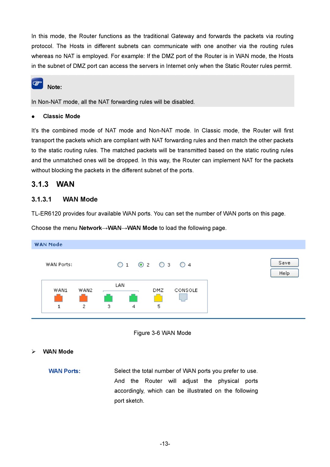 TP-Link TL-ER6120 manual 3 WAN, Classic Mode, ¾ WAN Mode 