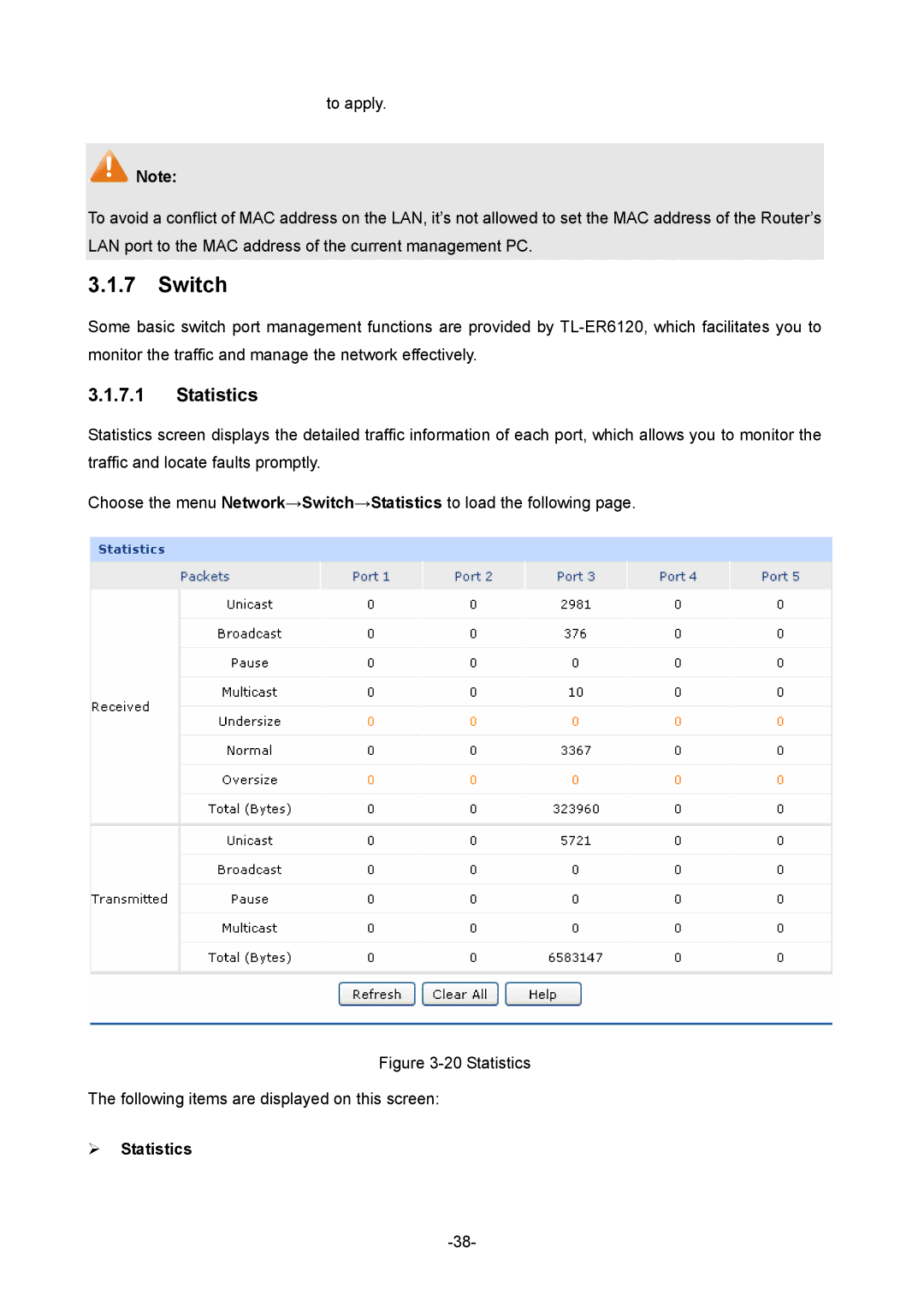 TP-Link TL-ER6120 manual Switch, ¾ Statistics 