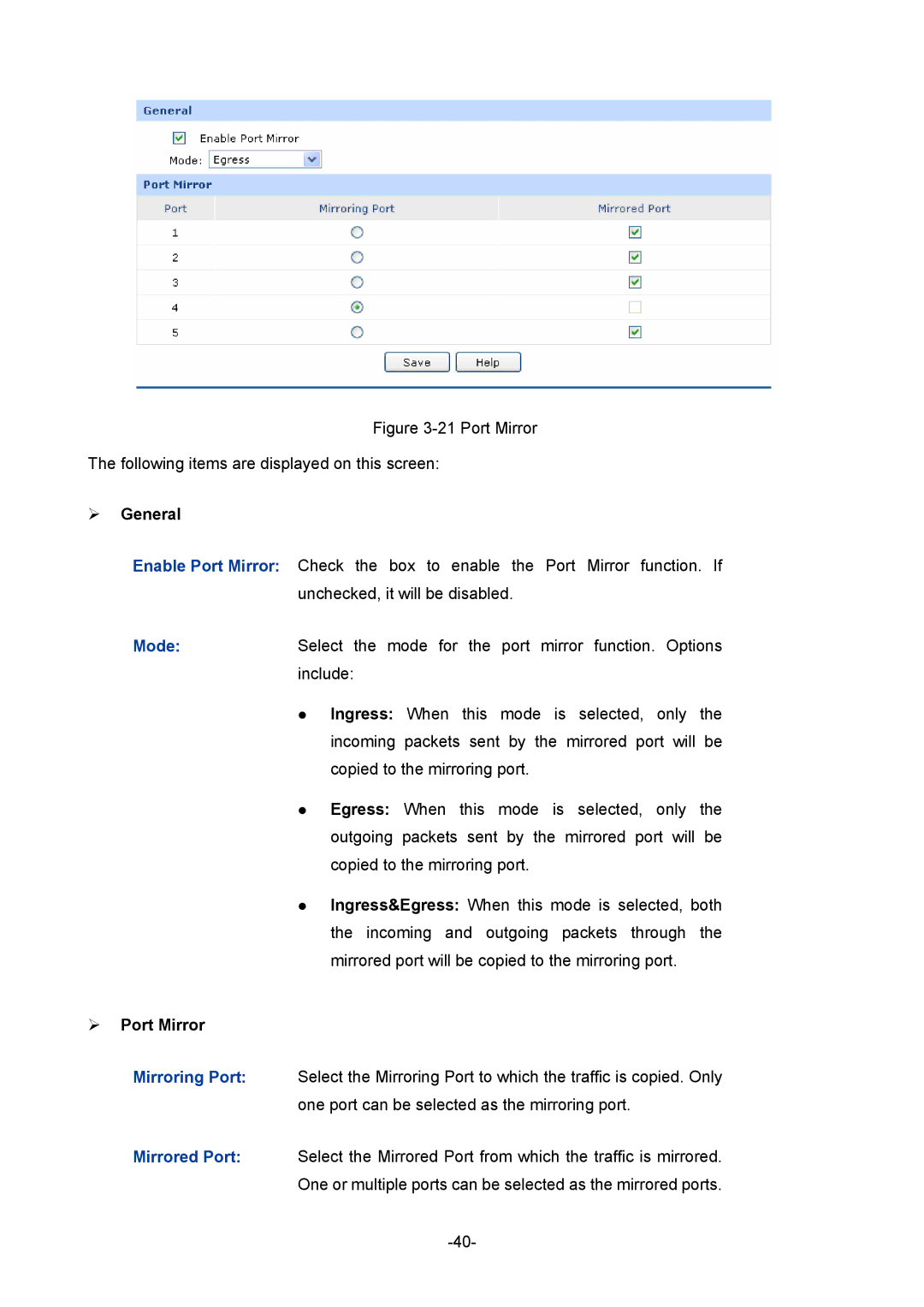 TP-Link TL-ER6120 manual ¾ General, ¾ Port Mirror 