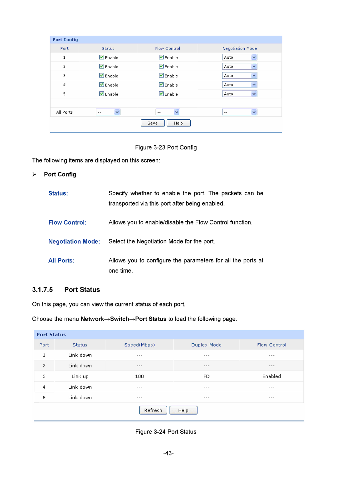 TP-Link TL-ER6120 manual Port Status, ¾ Port Config 