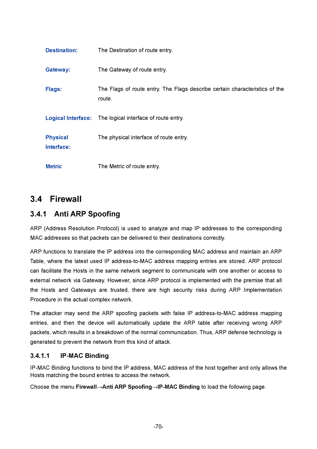 TP-Link TL-ER6120 manual Firewall, Anti ARP Spoofing, IP-MAC Binding 