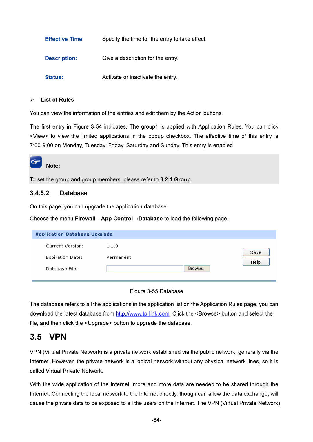 TP-Link TL-ER6120 manual Vpn, Database 