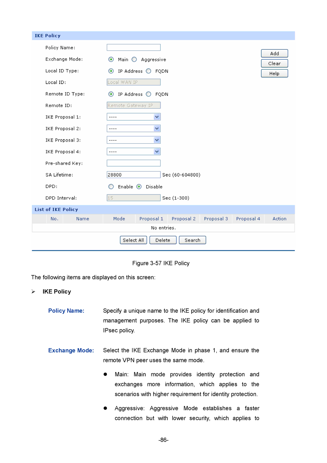 TP-Link TL-ER6120 manual IKE Policy Following items are displayed on this screen, ¾ IKE Policy 