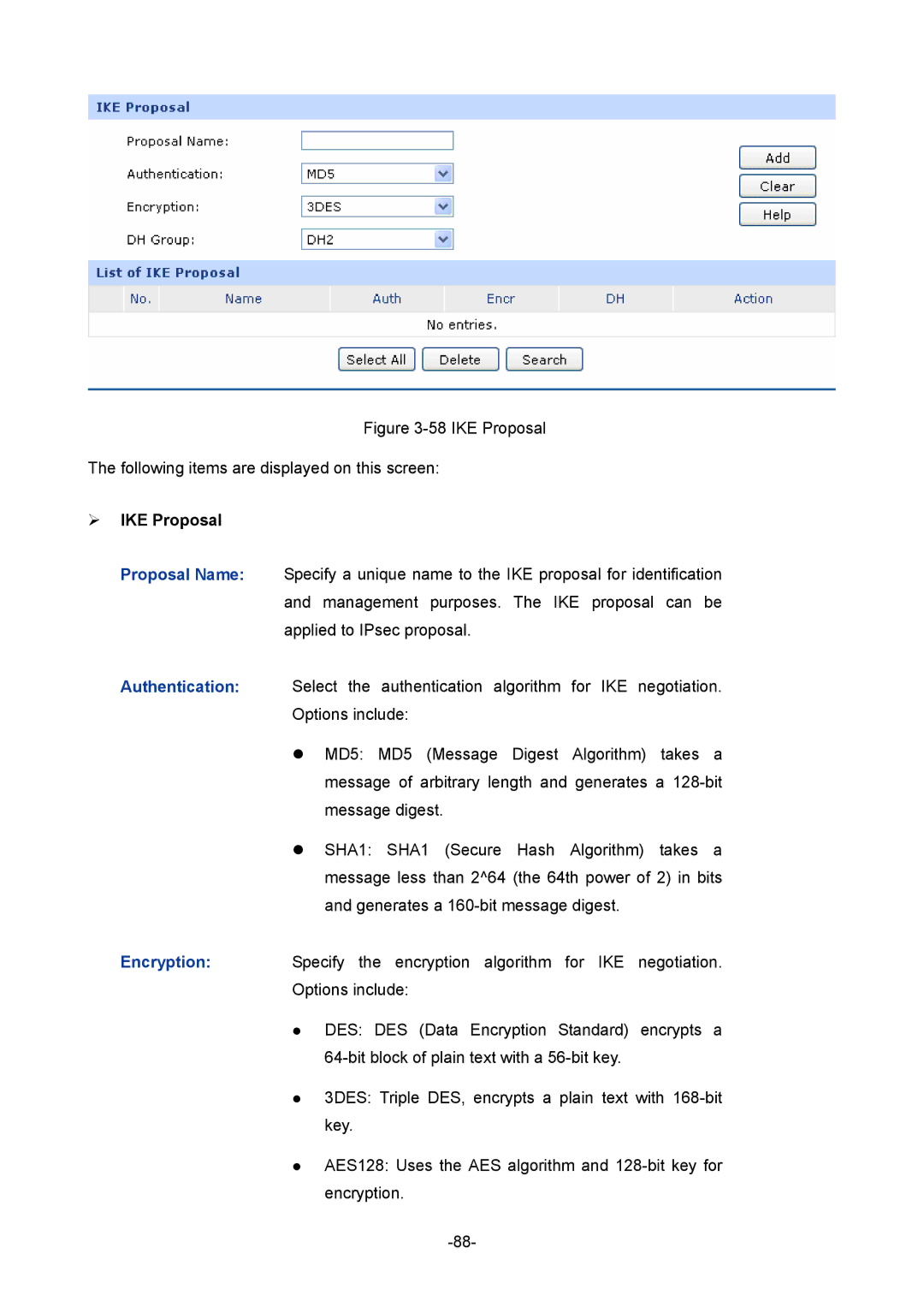 TP-Link TL-ER6120 manual IKE Proposal Following items are displayed on this screen, ¾ IKE Proposal 