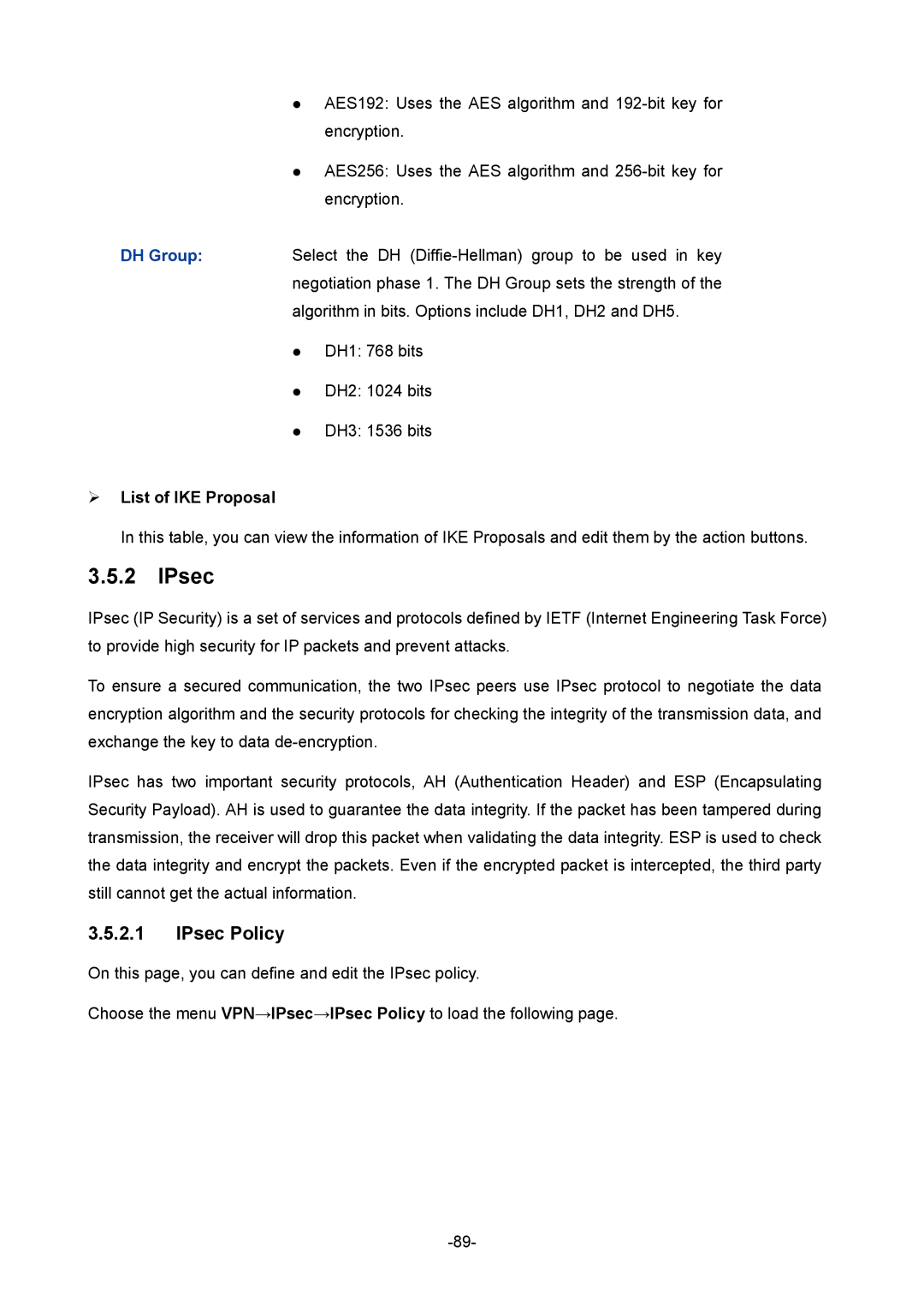 TP-Link TL-ER6120 manual IPsec Policy, ¾ List of IKE Proposal 