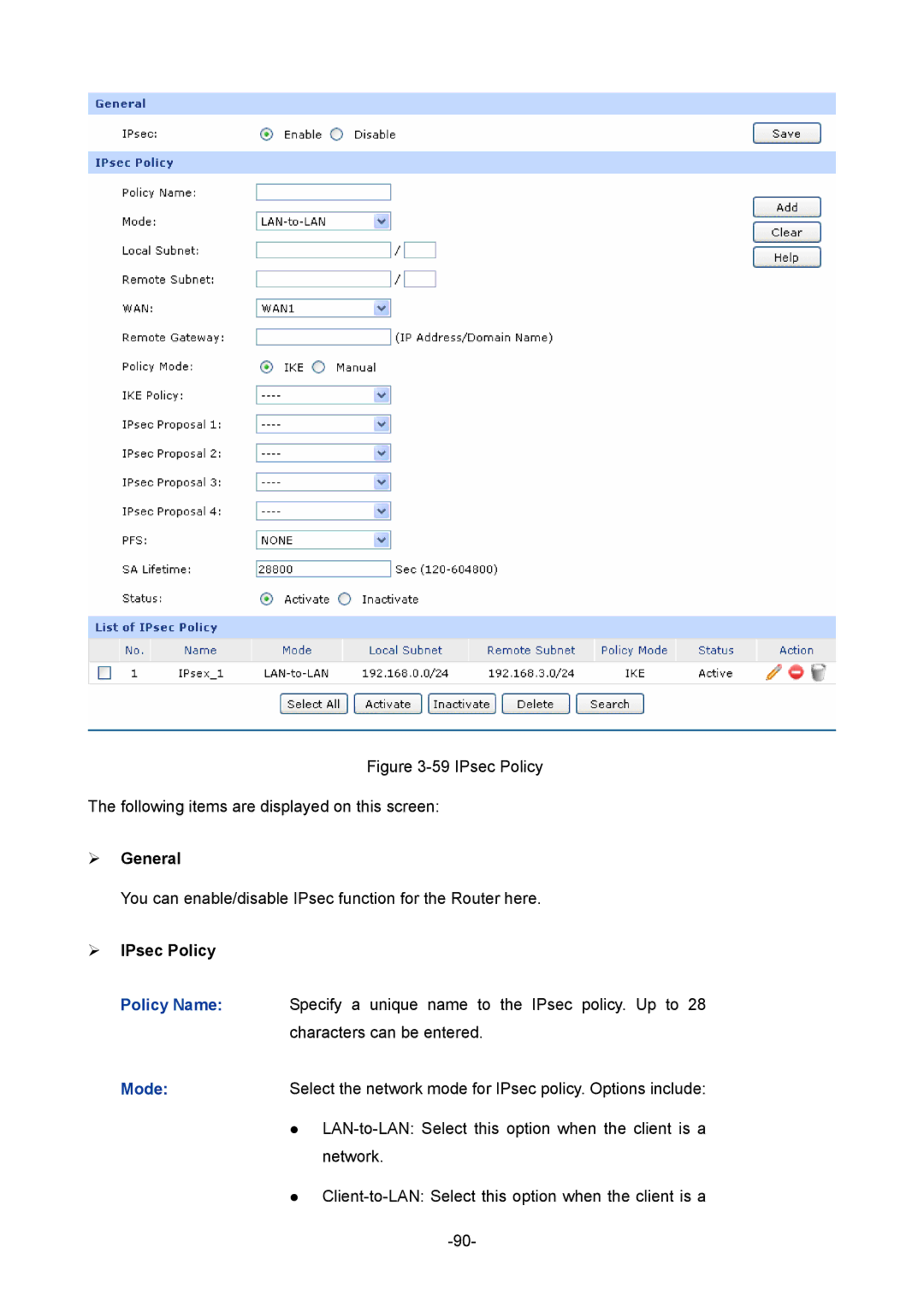 TP-Link TL-ER6120 manual ¾ IPsec Policy, Policy Name 